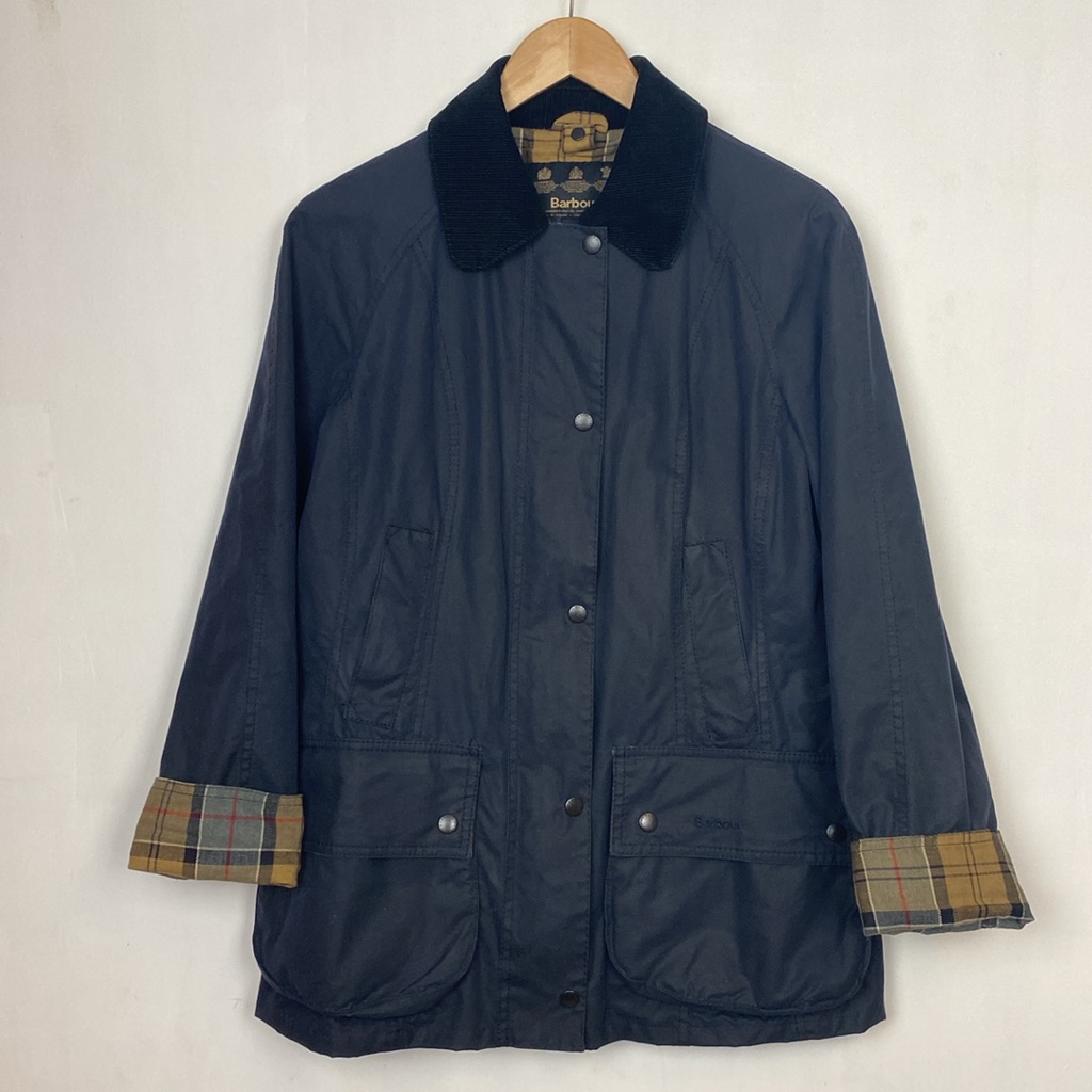 Barbour 6 Beadnell Jacket Coat Navy Blue Waxed Original Tartan